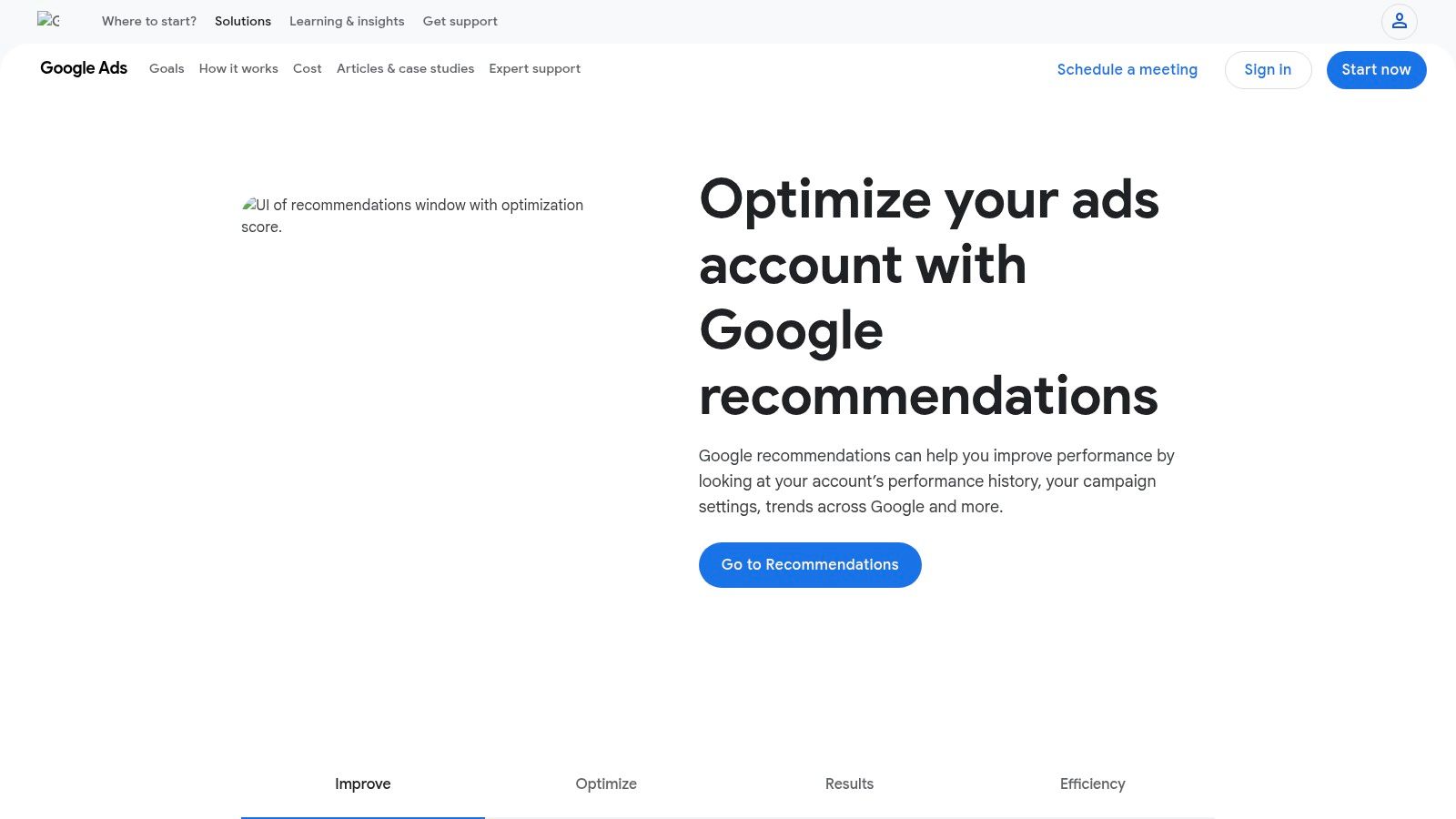 Google Ads – Recommendations and Optimization Score